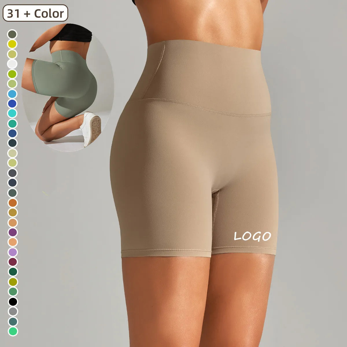 New Release Solid Color Khaki Sports Shorts High Waist Womens Black Biker Shorts