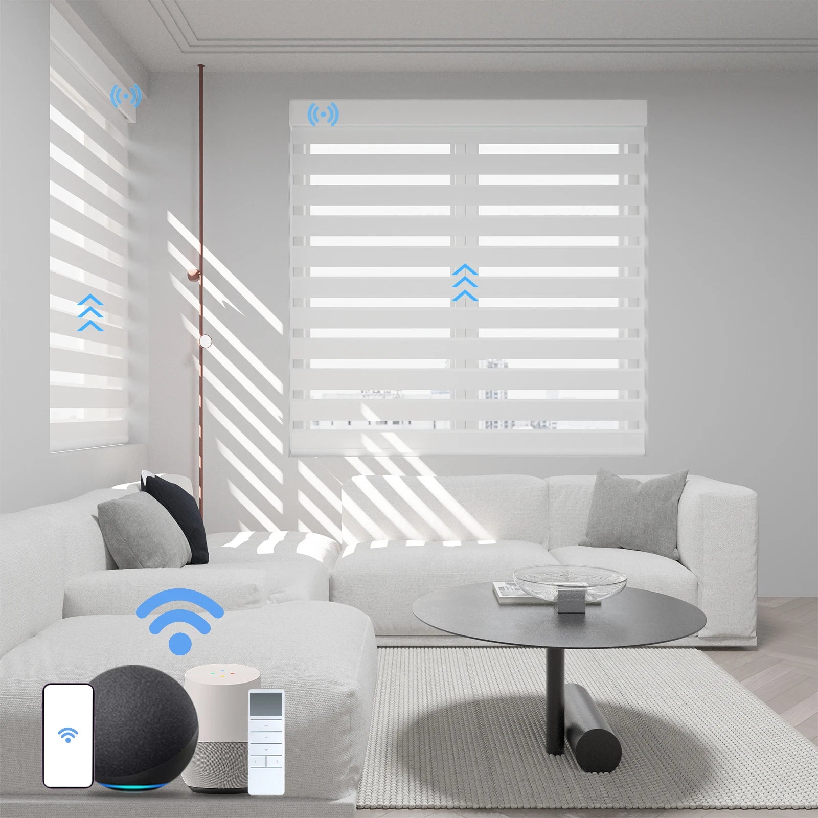 Smart Electric Roller Shades Cordless Blackout Window Motorized Zebra Blinds for Living Room