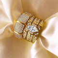 4PCS 18K Gold Plated Couple Ring Set Full Pave Micro Zircon Man Ring Marquis Stacking Ring for Women Wedding Engagement Jewelry