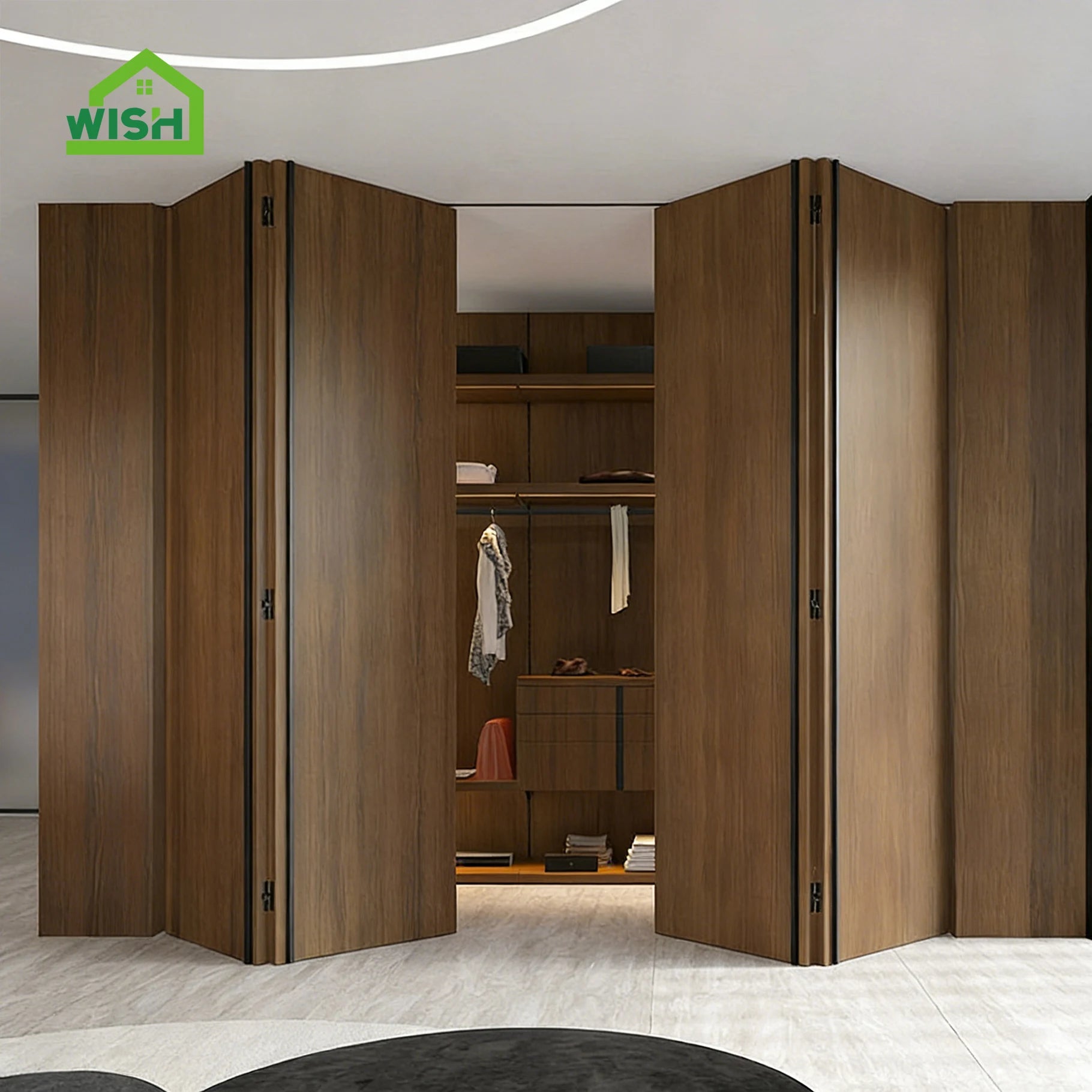 American Interior Frameless Invisible Door Folding Invisible Door Solid Wood Folding Hidden Door Inside Construction