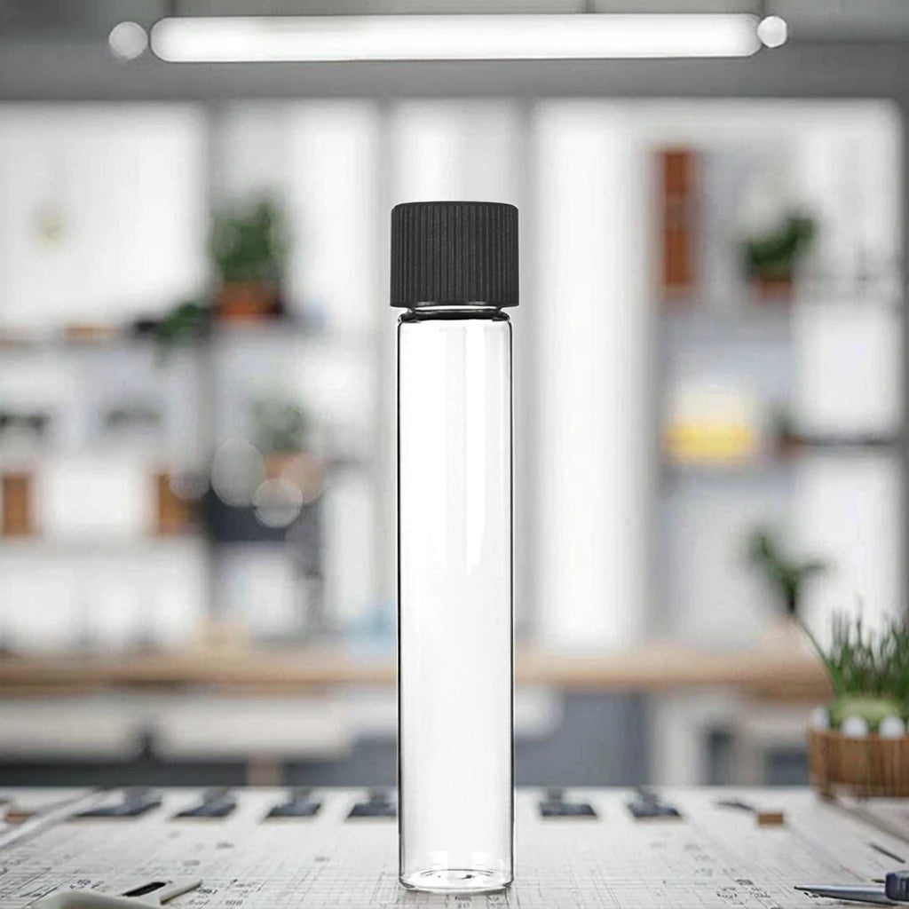 120mm Child-Resistant Clear Glass Tube Black Top 400 Count Flat Screen Printed Test Tubes Screw Cap for Scientific Glass Bottles