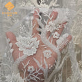 Hot Wedding Lace Fabric Heavy Handmade Beaded Lace White Embroidery Fabric Lace Tulle