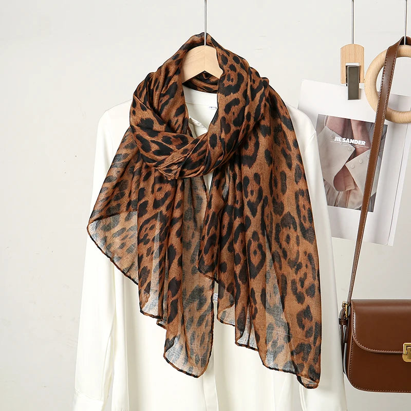 Fashion Veil Headscarf Long Shawl Islamic Muslim Turban Scarves Printed Leopard Hijab Scarf for Women