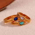 Dreamshow Dainty Oval Gemstone Signet Ring Water Proof Jewelry PVD Gold Plated Stainless Steel Rings Women Jewelry