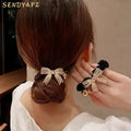 New Korean Fashion Women Luxury Brand Pearl Rhinestone Crystal Scrunchies Shiny Elastics Scrunchy Hair Tie