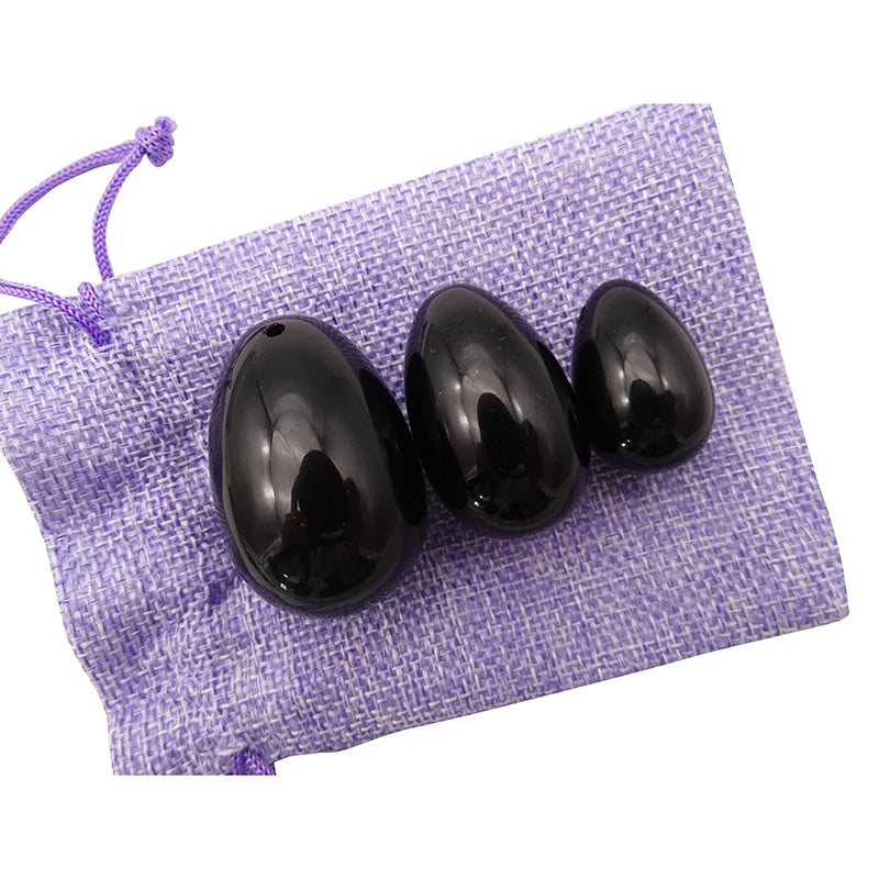 Obsidian Yoni Eggs Hot Selling High Quality Women Kegel Exercise Black Obsidian Natural Stone Jade Yoni Eggs 3 Sizes in a Set