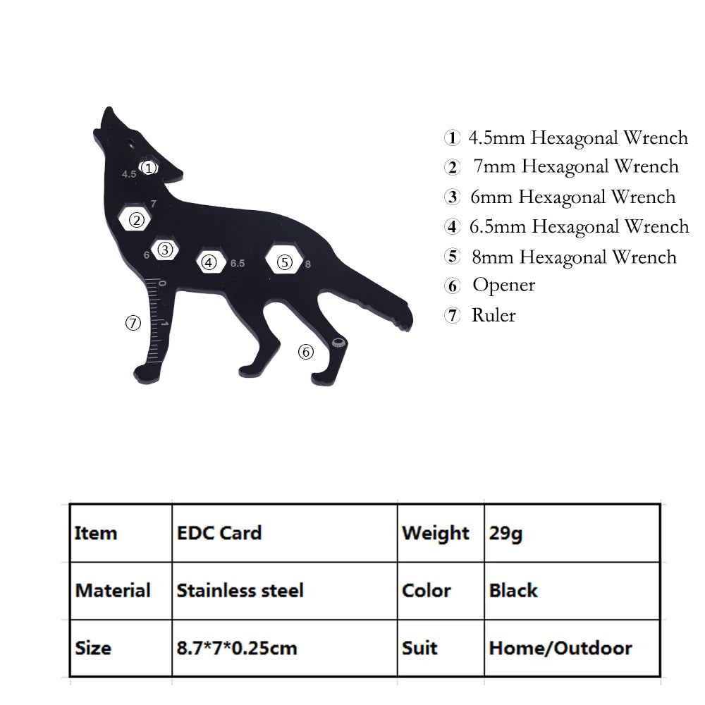Multi-Function Stainless Steel Wolf Shape Weighted EDC Portable Keychain Tool for Outdoor Use with Customized Logo-GT Brand