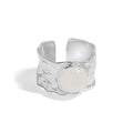 WMJT660 S925 Sterling Silver FINE Jewelry Silver Concave Convex Molten and Round Natural Crystal Ring Adjust