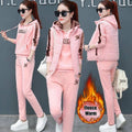Women Fashion Autumn Winter Suit Long Sleeve Hoodies Fashion Letter Embroidery Lady Thick Fleece Warm Three Piece Set