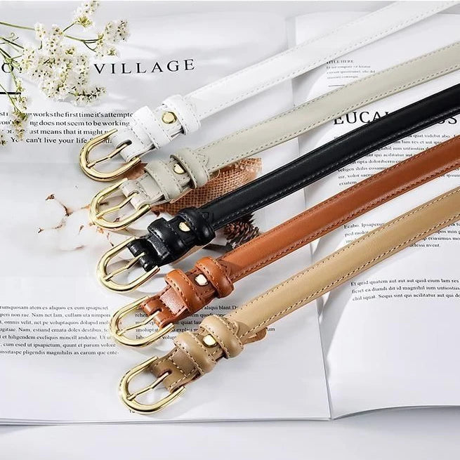 Womens Belt Genuine Leather Simple Summer Versatile Fashion Style Thin Belt Decorative Trousers and Jeans Belt
