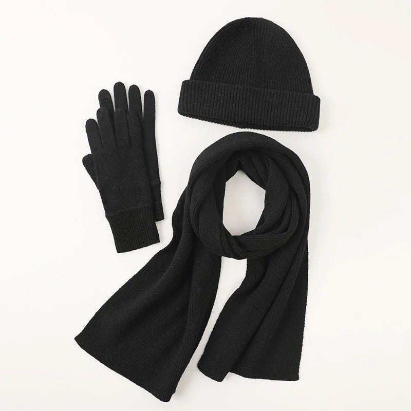 100% Wool Women Girls Winter Warm Scarf Hat & Glove Sets Custom Designer Fashion Ladies Knitted Wool Beanie Scarves Gloves Suit