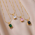 Wholesale New 18k Gold Luxury Dainty Titanium Steel French Square Colorful Zircon Pendent Necklace
