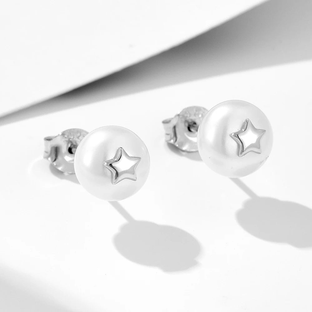 Peishang Wholesale Jewelry 925 Sterling Silver 14K Gold Plated Star Bread Freshwater Pearl Stud Earrings