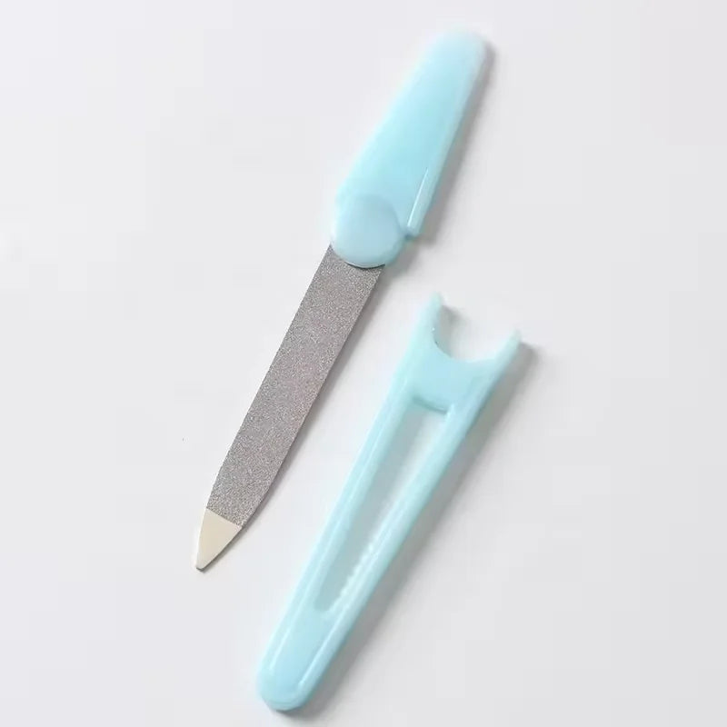Double Side Nail Polishing Grinding Manicure Tool Stainless Steel Nail File With Cover