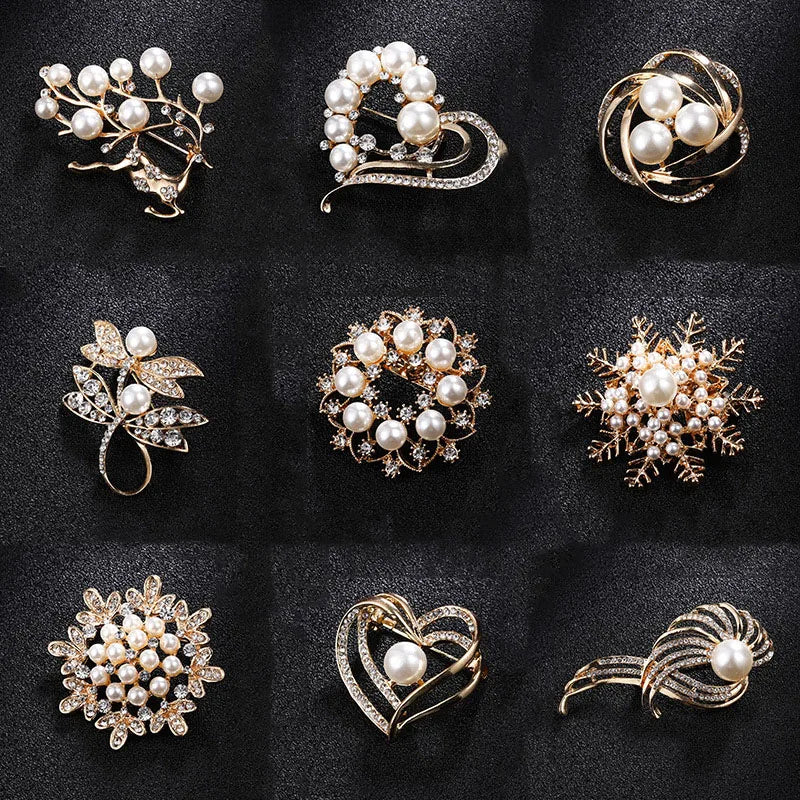 New Style Clothing Accessories Corsage Rhinestone Pearl Brooch Pin  for Women