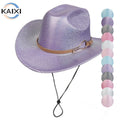 Pink Glitter Striped Top Hat Wide Brim Jazz Hat Gold Silver Party Western Cowboy Hat