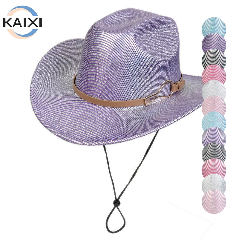 Pink Glitter Striped Top Hat Wide Brim Jazz Hat Gold Silver Party Western Cowboy Hat