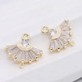 Wholesale DIY Zircon Charm 14k Gold Plated Fan Pendant Double Circle Earrings Tassel Connect Jewelry Accessories