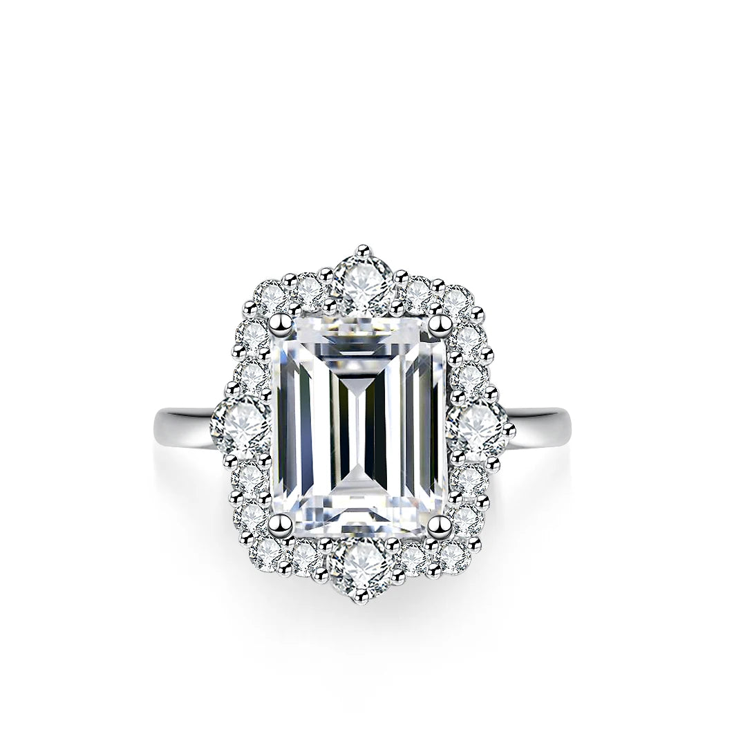 Fine Jewelry 4pcs Emerald Cut White Gold Plated S925 Sterling Silver Rings VVS Moissanite Diamond Solitaire Setting 4Ct Ring