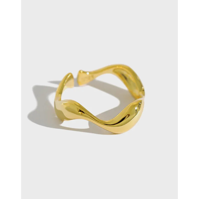 925 Sterling Silver Rings Minimalist Irregular Wave Ring Open
