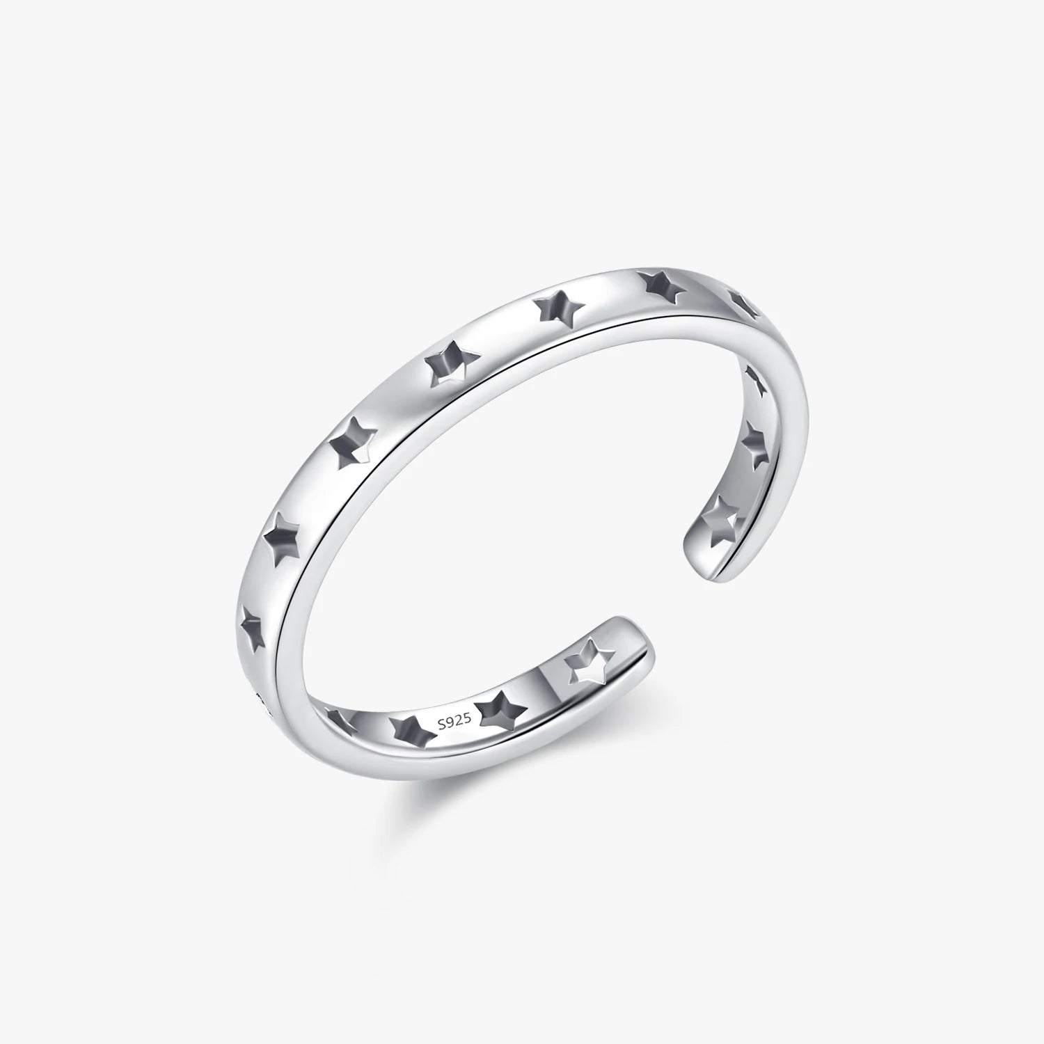 925 Sterling Silver Fine Jewelry Vintage Hollow Stars Opening Finger Rings Simple Classic Retro Adjustable Ring for Women