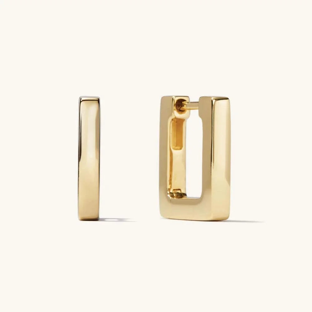 LOZRUNVE 925 Sterling Silver Delicate Minimalist Plain Silver Small Square Shape Huggie Hoop Earring 18k Gold