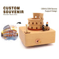 Best Selling Classic Colosseum Wooden Music Box with Moving Round Car Rectangle Carousel Decorative Use