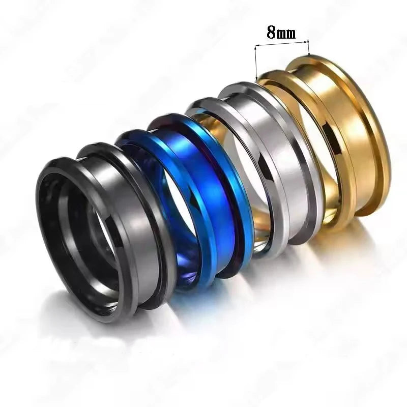 Wholesale US Size 6-12 Rings 8mm Classic Stainless Steel Blank Ring  for Inlay
