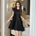 ZYHT 21242 Unique Designs Ruffle Elegant Sleeveless Mini A-Line Black Party Club Dresses for Women