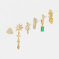 European American Retro Geometry Tassel Stud Earrings Set 18k Brass Inset Zircon Light Luxury Gold Plated for Women