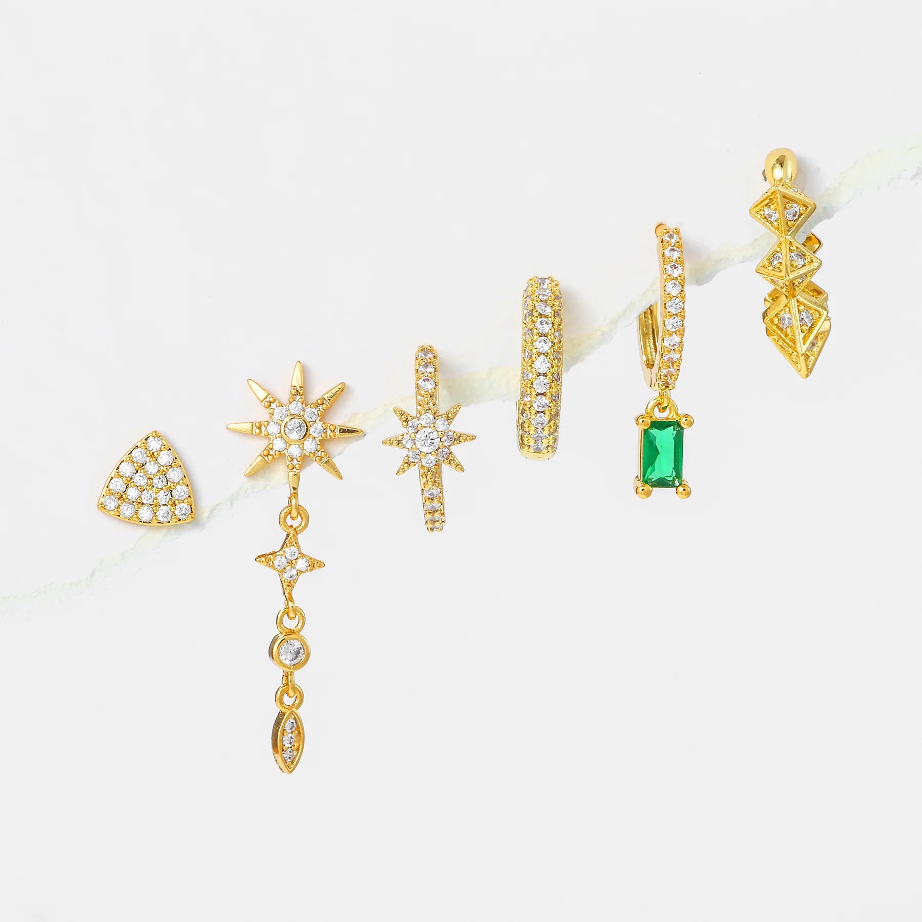 European American Retro Geometry Tassel Stud Earrings Set 18k Brass Inset Zircon Light Luxury Gold Plated for Women