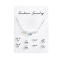 Silver Crystal Rhinestone Christmas Fashion Snowflake Flower Necklace Earrings 5 Piece Set Paper Card Jewelry Set