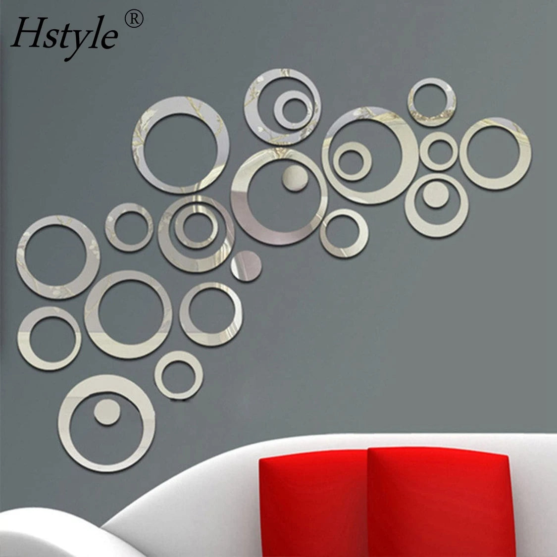 Circle Mirror DIY Wall Sticker Wall Decoration 24pcs Silver SD1311