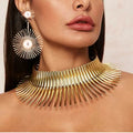 European and American Fashion Metal Alloy Flower Sun Collar Earring Set Luxury Jewelry African Necklace Set
