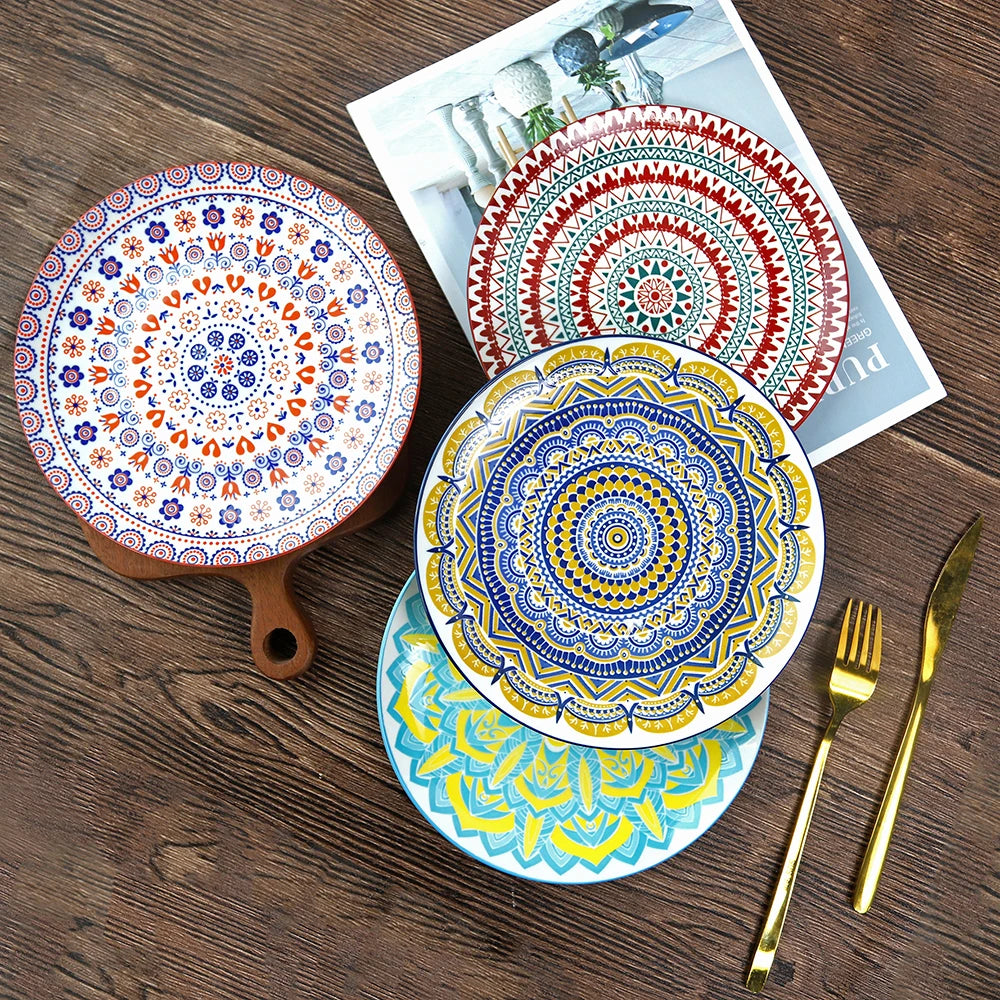 Padprinting Assorted Colors Serving Pasta Steak Salad Dessert Appetizer Colorful Porcelain Lunch Bohemian Dinner Plates MegaBDM