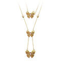 High Quality 18K Gold Plated Stainless Steel Jewelry Double Chain Pink Zircon Butterfly Pendant Accessories Necklaces P223319