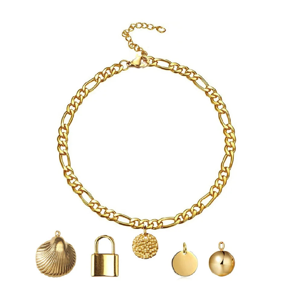 Summer Hypoallergenic Tarnish Free Beach Jewelry Custom Shell Pendant Gold Plated Stainless Steel Anklets