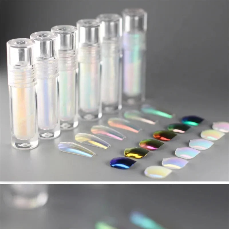 Small Tube Quick Dry Liquid Chrome Powder Aurora White Pigment With Brush Glossy Rub Professional Salon Nail Glitter Set