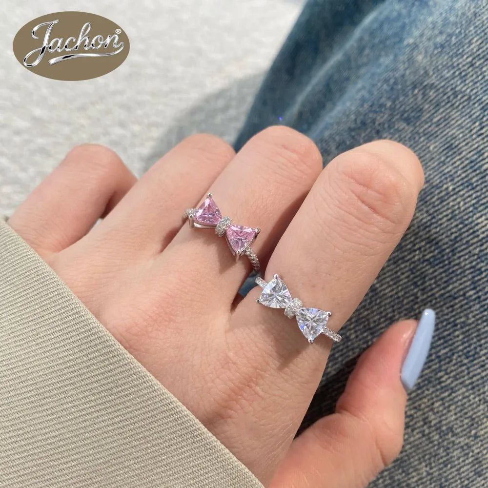 Jachon Trendy S925 Pure Silver Ring Zircon Ring Jewelry Luxury Bow Knot Shape Wedding Engagement Fine Rings Jewelry Women