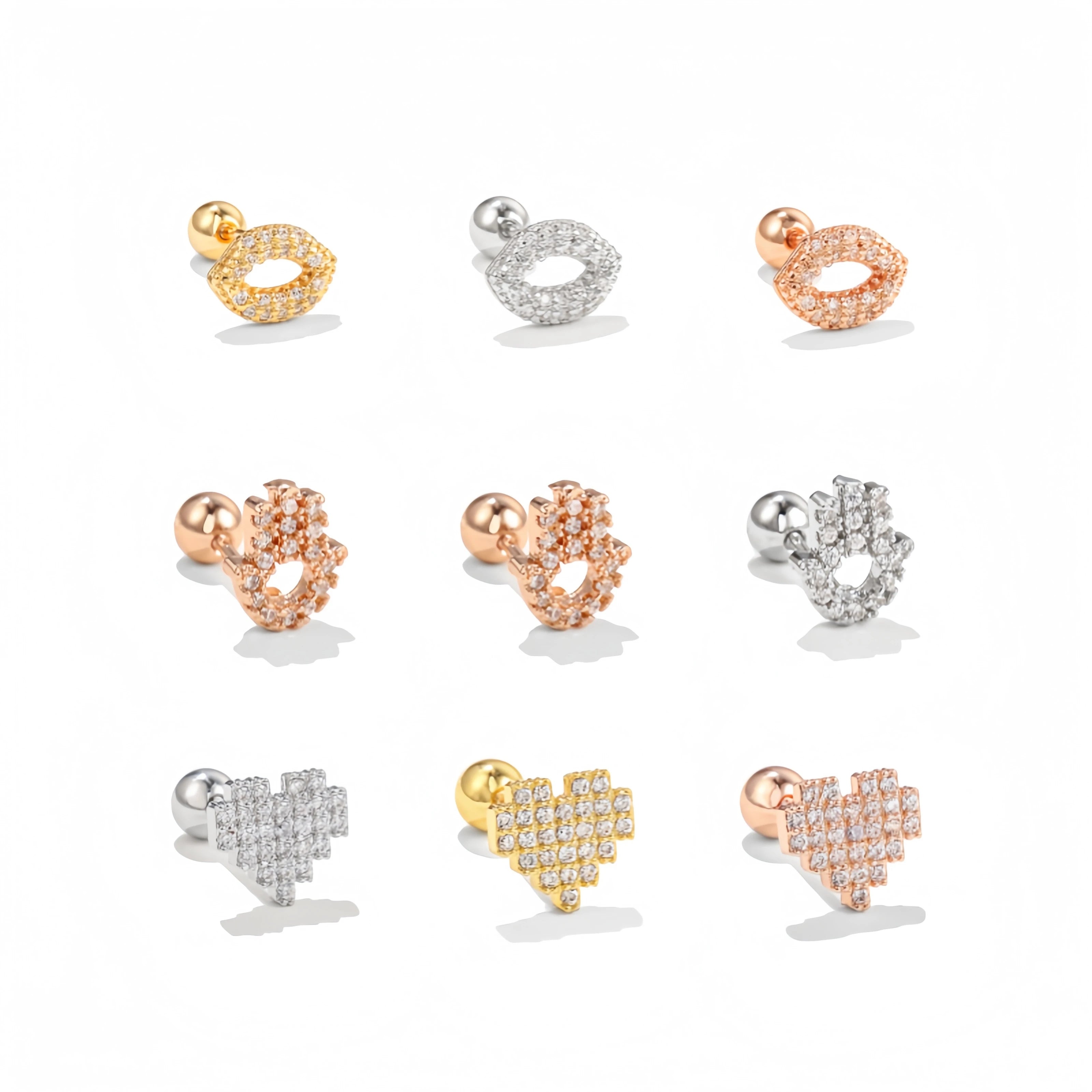 Heart Palm Hand Lip Shaped Ear Bone Stud 18K Gold Diamond Ear Screw Simple Piercing Jewelry  Zircon Earrings Stud for Women
