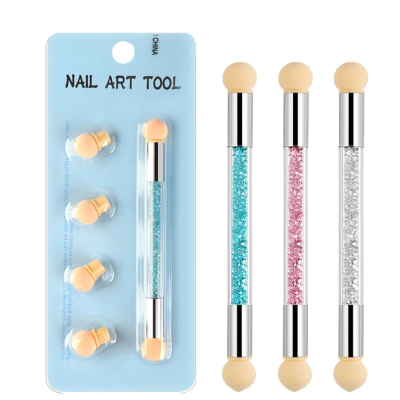Nail Gradient Brush Pen Painting Drawing Pen With Replace Sponge Heads Double End Rhinestone Manicure Tool