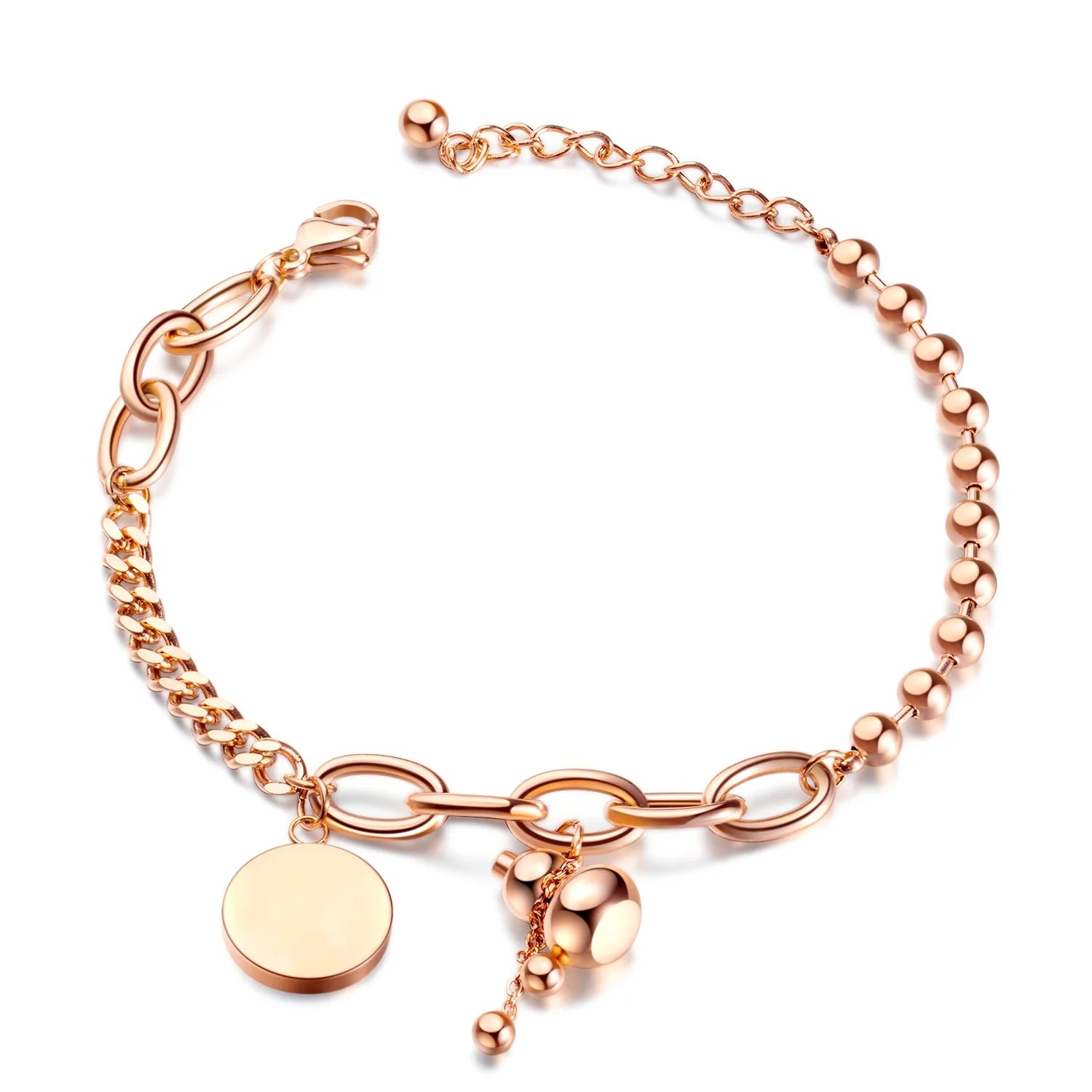 New Style Classic Round Beads Gold Plated Stainless Steel Gourd Pendant Women Sublimation Charm Bracelet