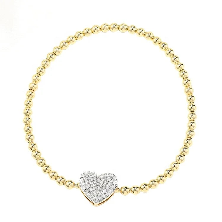 18K Gold Bracelet with Lab Grown Diamond Heart Charm 'I Love You' Gift for Women Daughter Wife or Girlfriend