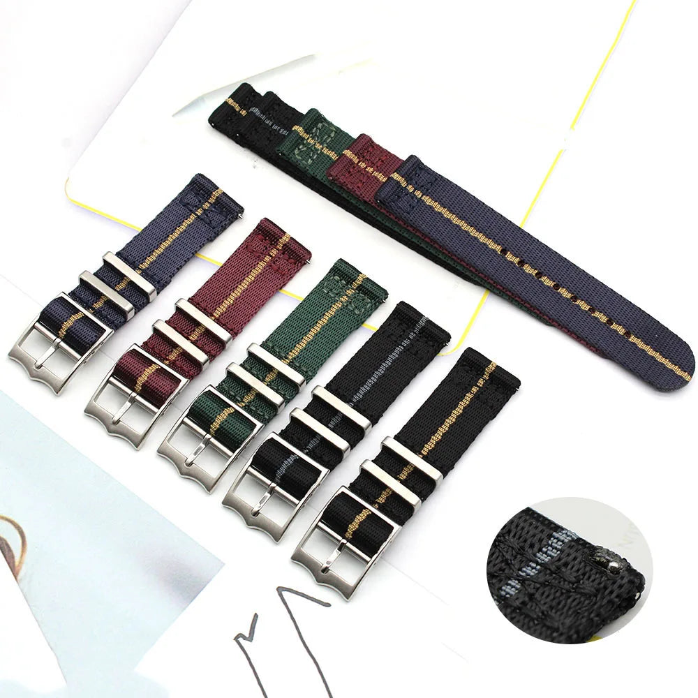 2025 Customized Logo Two Piece Stripped Seatbelt Fabric 1 Piece Nylon Watch Strap 20 22mm Suitable for Different Watches