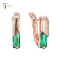 FJ Fallon Fashion Jewelry Solitaire Squared Emerald Green CZ Clip-On Earrings Plated in Rose Gold Brass Based