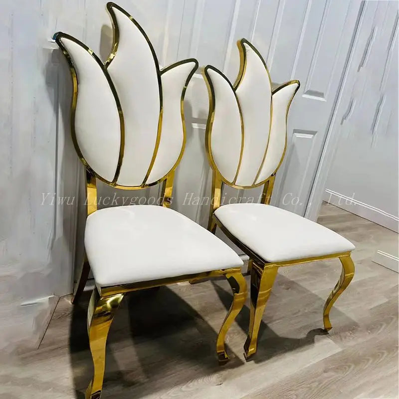 Luckygoods  Gold Pedestal Wedding Furniture  Shape Stainless Steel Event Reception Chairs CY210511-26