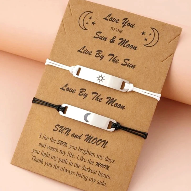 Stainless Steel Engraved Bracelet I Love You to the Moon and Back You Are My Sunshine Lover Sun Moon Pendant Couple Bracelets