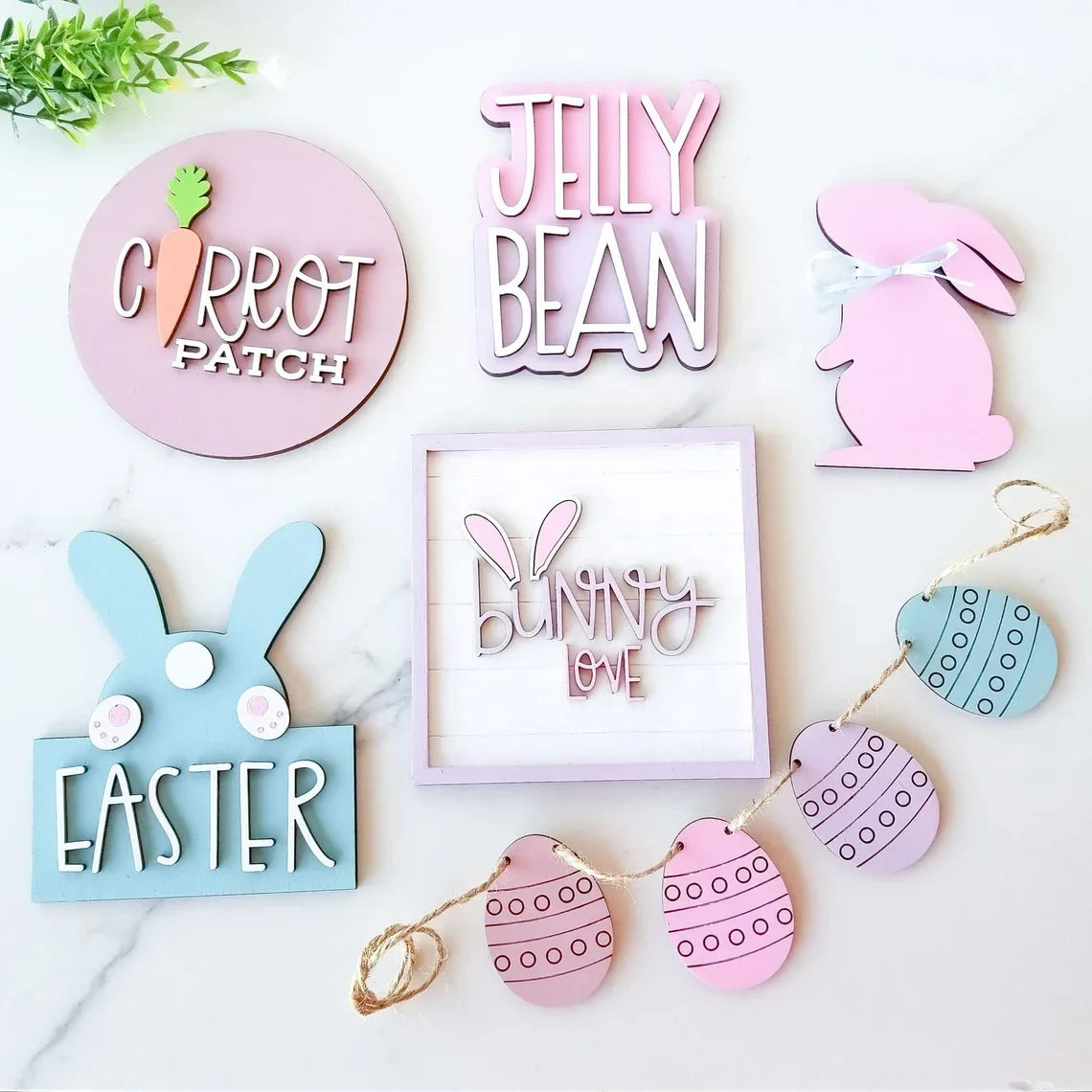 6PCS Set Tiered Tray Decoration Easter Tray Signs Framhouse 3D Mini Bunny Egg Tiered Tray Decor