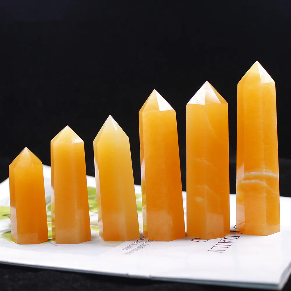 Natural Honey Jade Point Faceted Prism Bars Tower-Shaped Laser Printed Healing Crystal Wands for Reiki Chakra Meditation Therapy