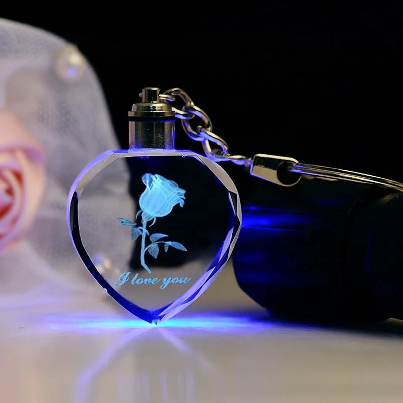 Wholesale Cheap Promotion Gift Custom Logo Heart Shape Flashing Led Crystal Glass Keychain